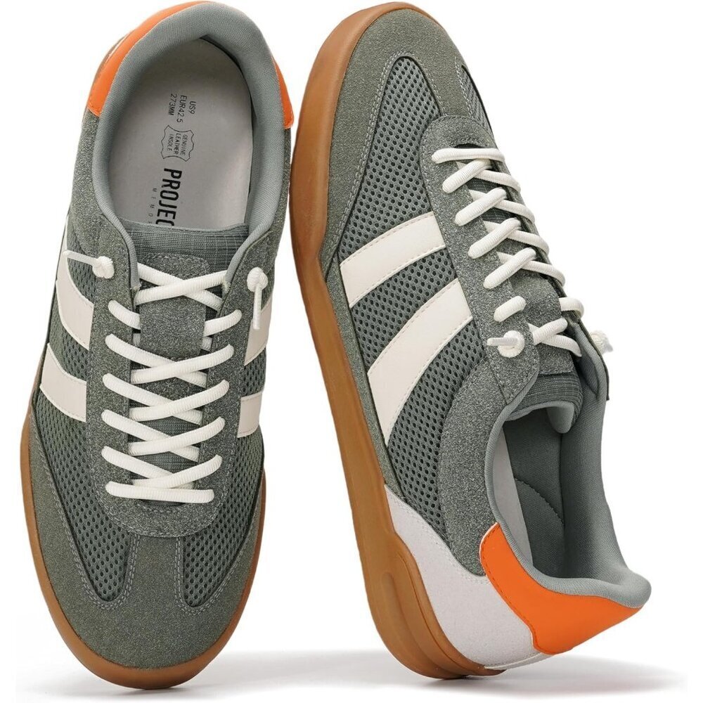 Men's Leather Gray Sneakers Memory Foam Lightweight Non-Slip Casual Shoes